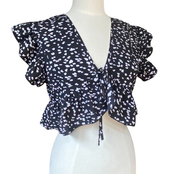 Abstract Floral Babydoll Tie Ruffle Crop Top Boho Cottagecore Y2K Dark Fairy-M - Picture 5 of 10